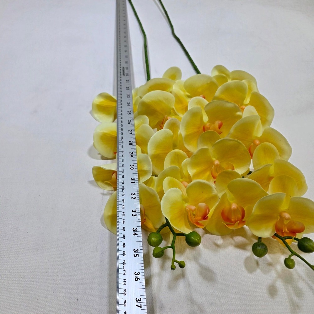 Artificial Orchid Stems 37" Yellow Faux Floral Home Decor Wedding 3 Pieces